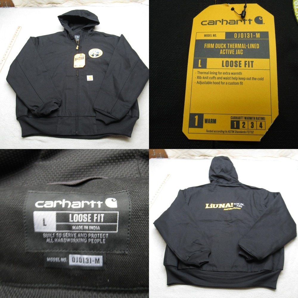 Carhartt Jacket Men Large Black Firm Duck Thermal Lined Active Loose LOGO NEW